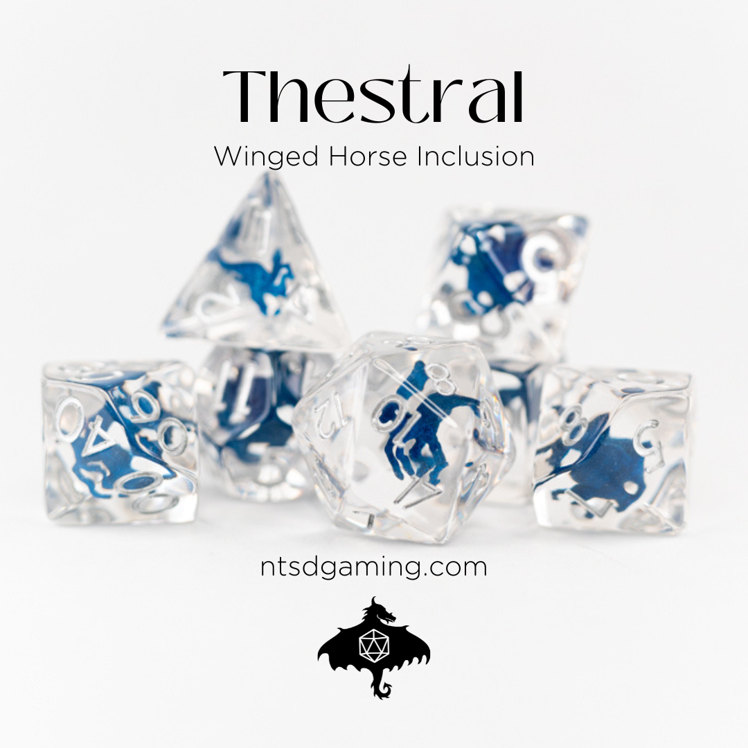 Thestral | Winged Horse | 7 Piece Acrylic Inclusion Dice Set