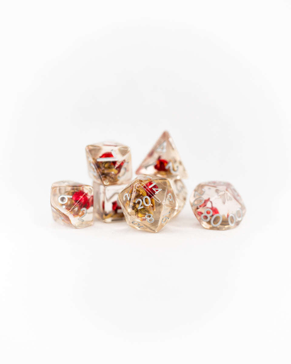 Rosehip and Wheat | 7 Piece Acrylic Inclusion Dice Set