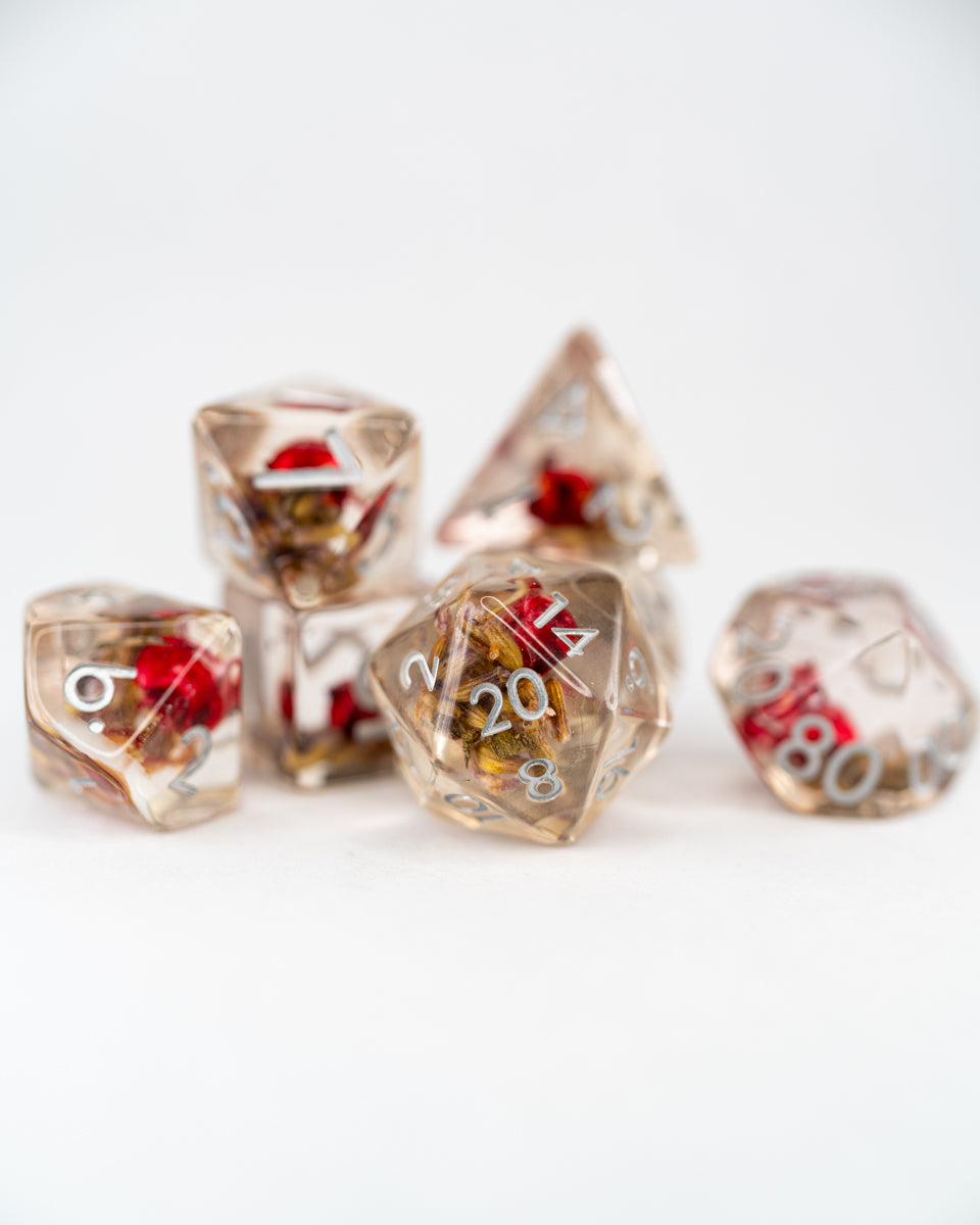 Rosehip and Wheat | 7 Piece Acrylic Inclusion Dice Set