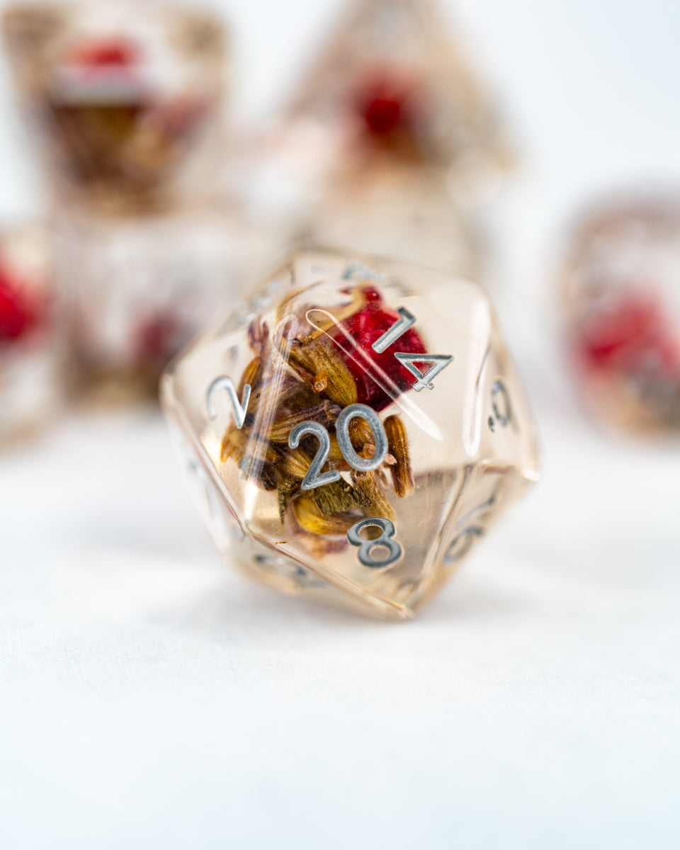 Rosehip and Wheat | 7 Piece Acrylic Inclusion Dice Set