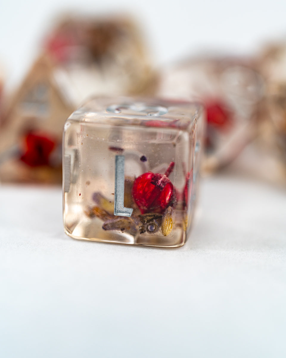 Rosehip and Wheat | 7 Piece Acrylic Inclusion Dice Set