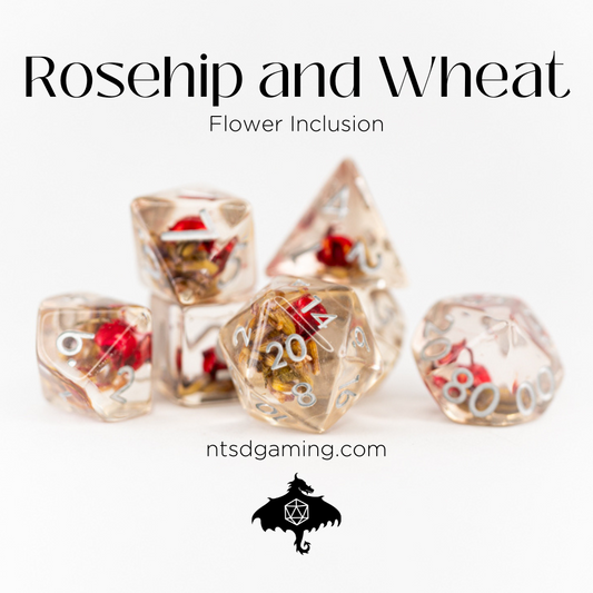 Rosehip and Wheat | 7 Piece Acrylic Inclusion Dice Set