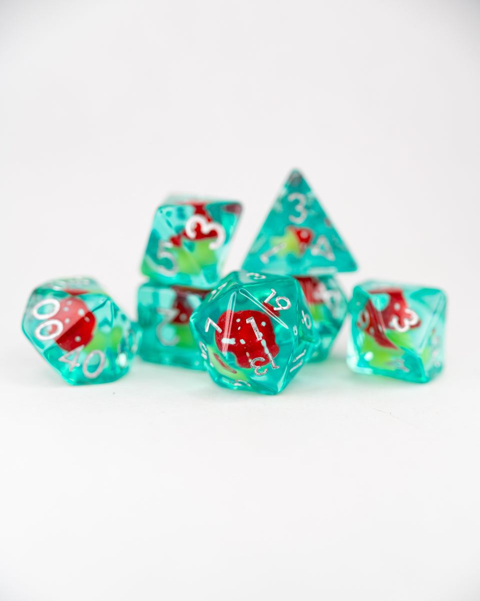 Shroom and Gloom | Toadstool | 7 Piece Acrylic Inclusion Dice Set