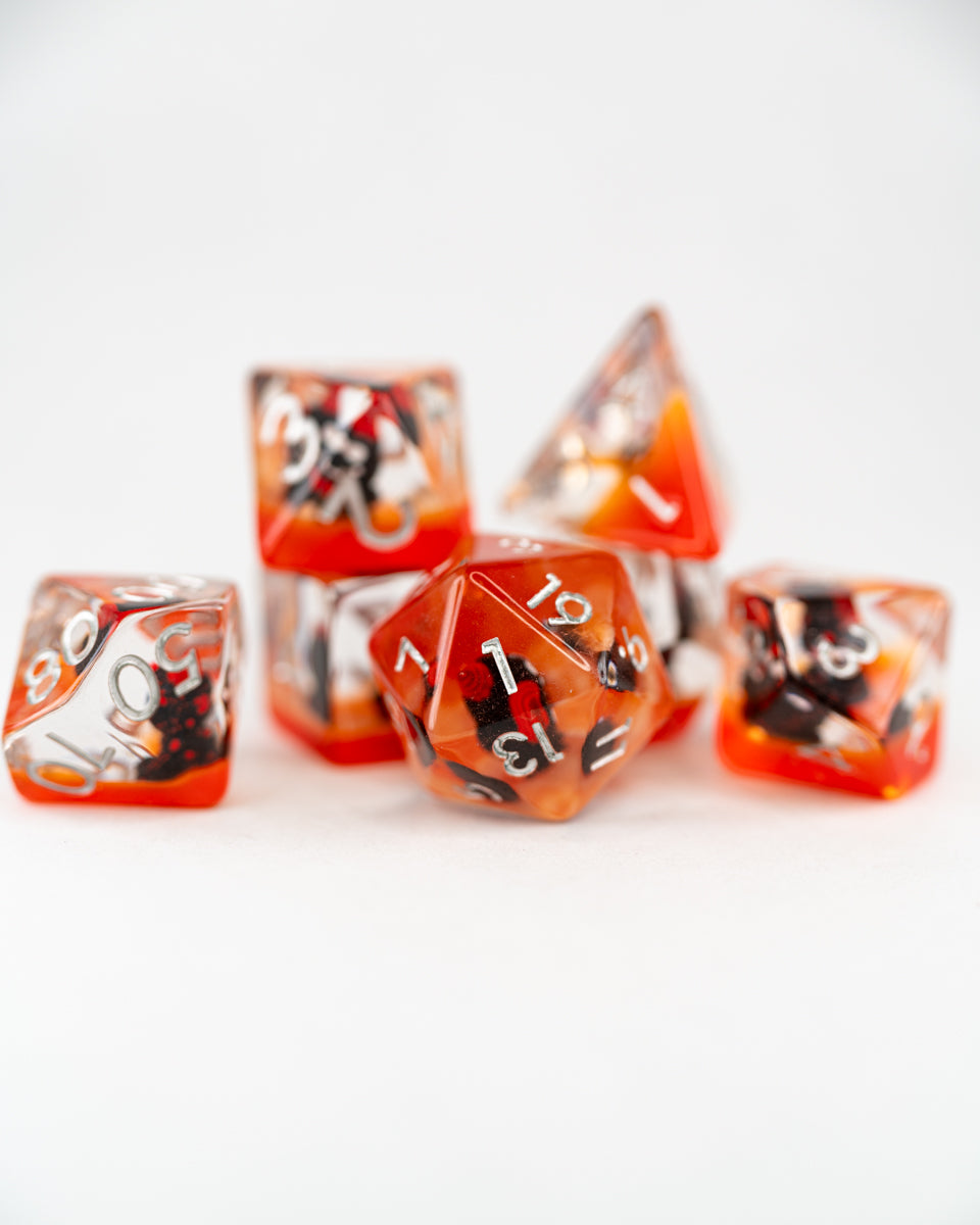 Mephistopheles | Devil Cat | 7 Piece Acrylic Inclusion Dice Set