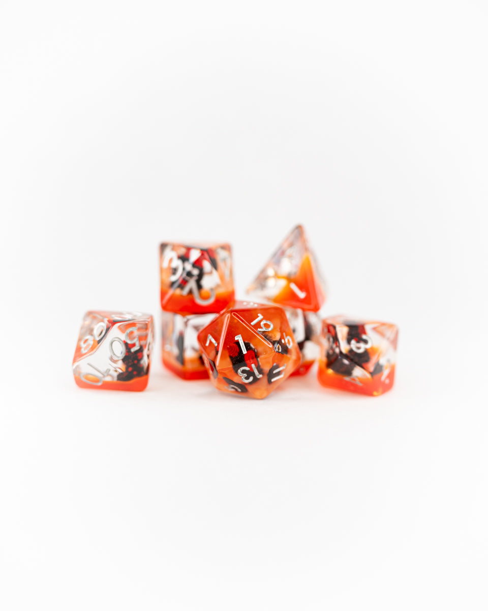 Mephistopheles | Devil Cat | 7 Piece Acrylic Inclusion Dice Set