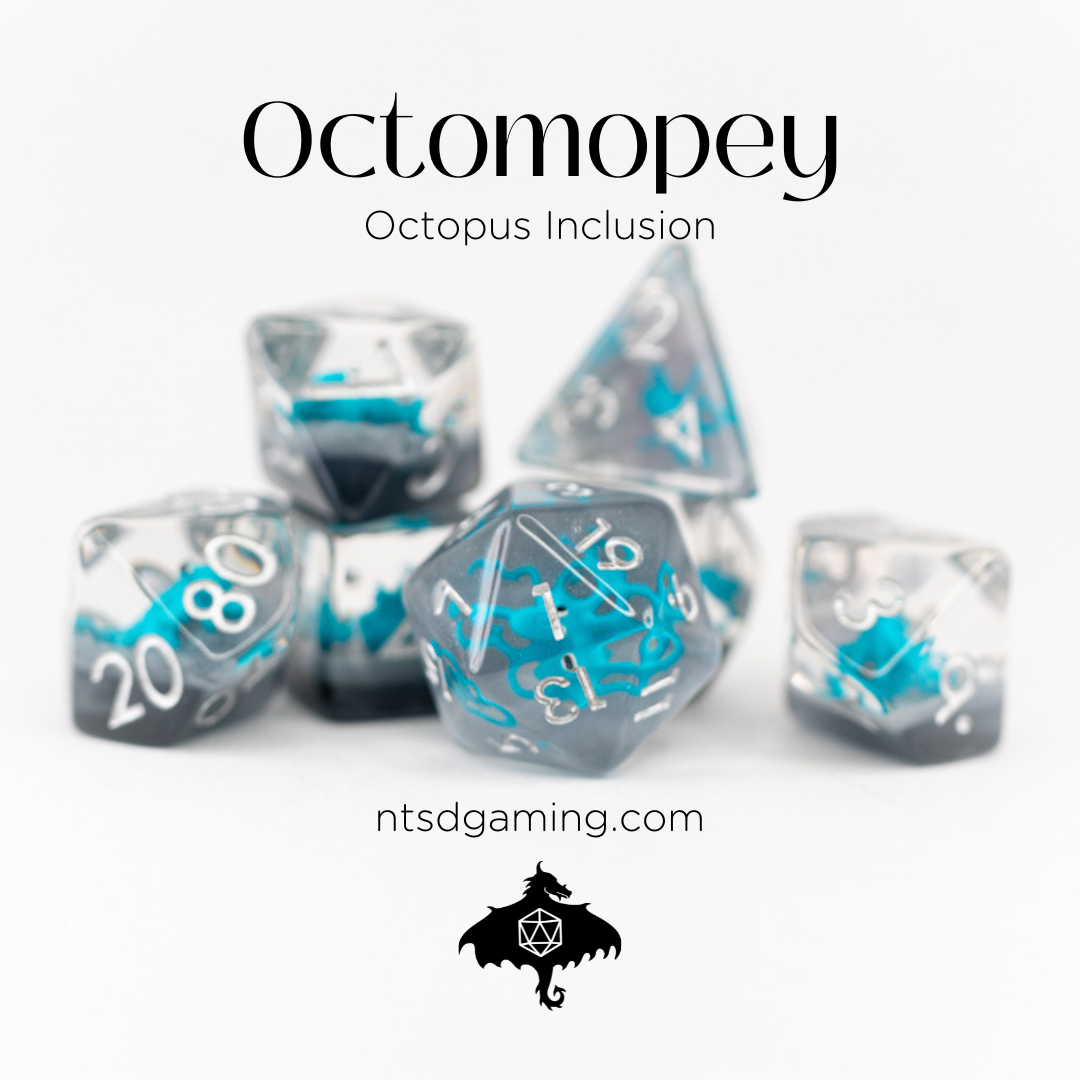 Octomopey | Octopus | 7 Piece Acrylic Inclusion Dice Set