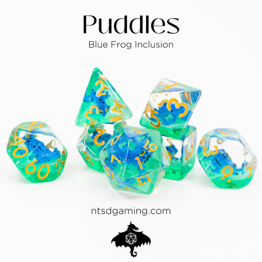 Puddles | Blue Frog | 7 Piece Acrylic Inclusion Dice Set