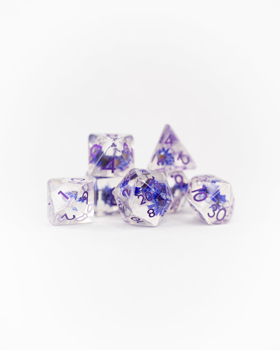 Monkshood | Blue Flower | 7 Piece Acrylic Inclusion Dice Set