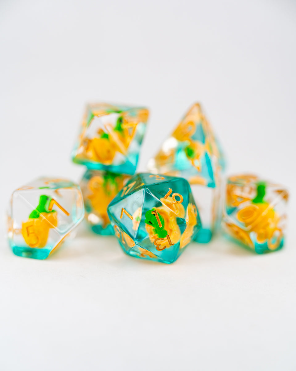 Chomper | Dino Egg | 7 Piece Acrylic Inclusion Dice Set