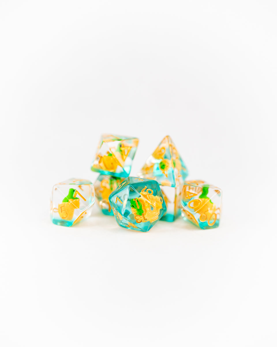 Chomper | Dino Egg | 7 Piece Acrylic Inclusion Dice Set