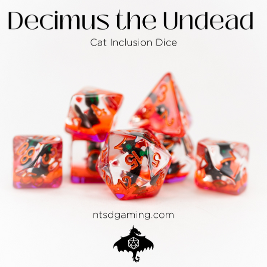 Decimus, the Undead Cat | 7 Piece Acrylic Inclusion Dice Set