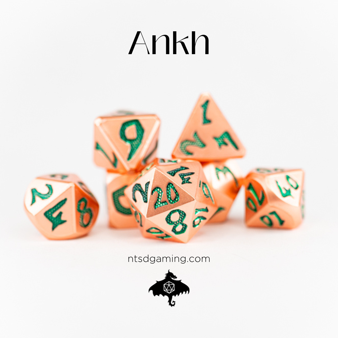 Ankh | Large Font | 7 Piece Metal Dice Set