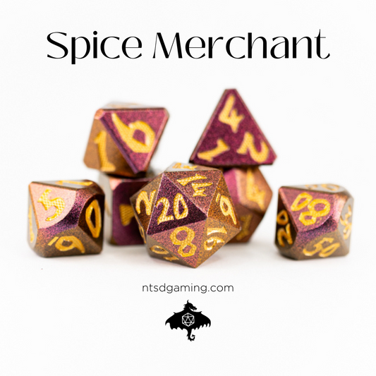 Spice Merchant | Large Font | 7 Piece Metal Dice Set