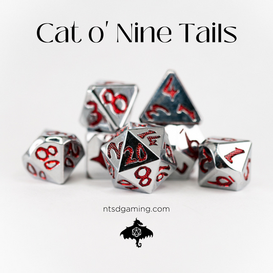 Cat O' Nine Tails | Large Font | 7 Piece Metal Dice Set