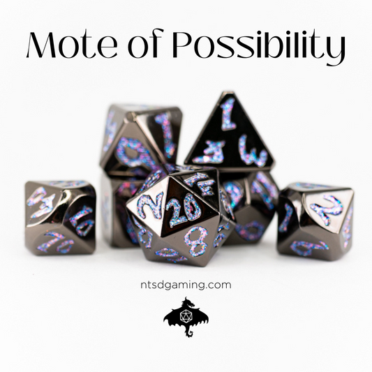 Mote of Possibility | Large Font | 7 Piece Metal Dice Set
