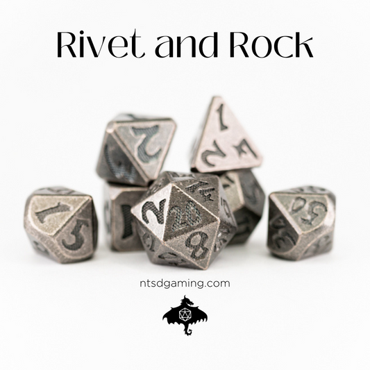 Rivet and Rock | Large Font | 7 Piece Metal Dice Set