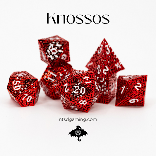 Knossos | Hollow Maze | 7 Piece Metal Dice Set