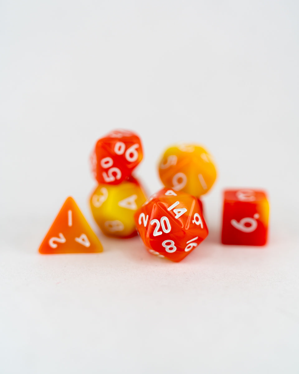 Flameseed | 7 Piece Mini Acrylic Polyhedral Dice Set