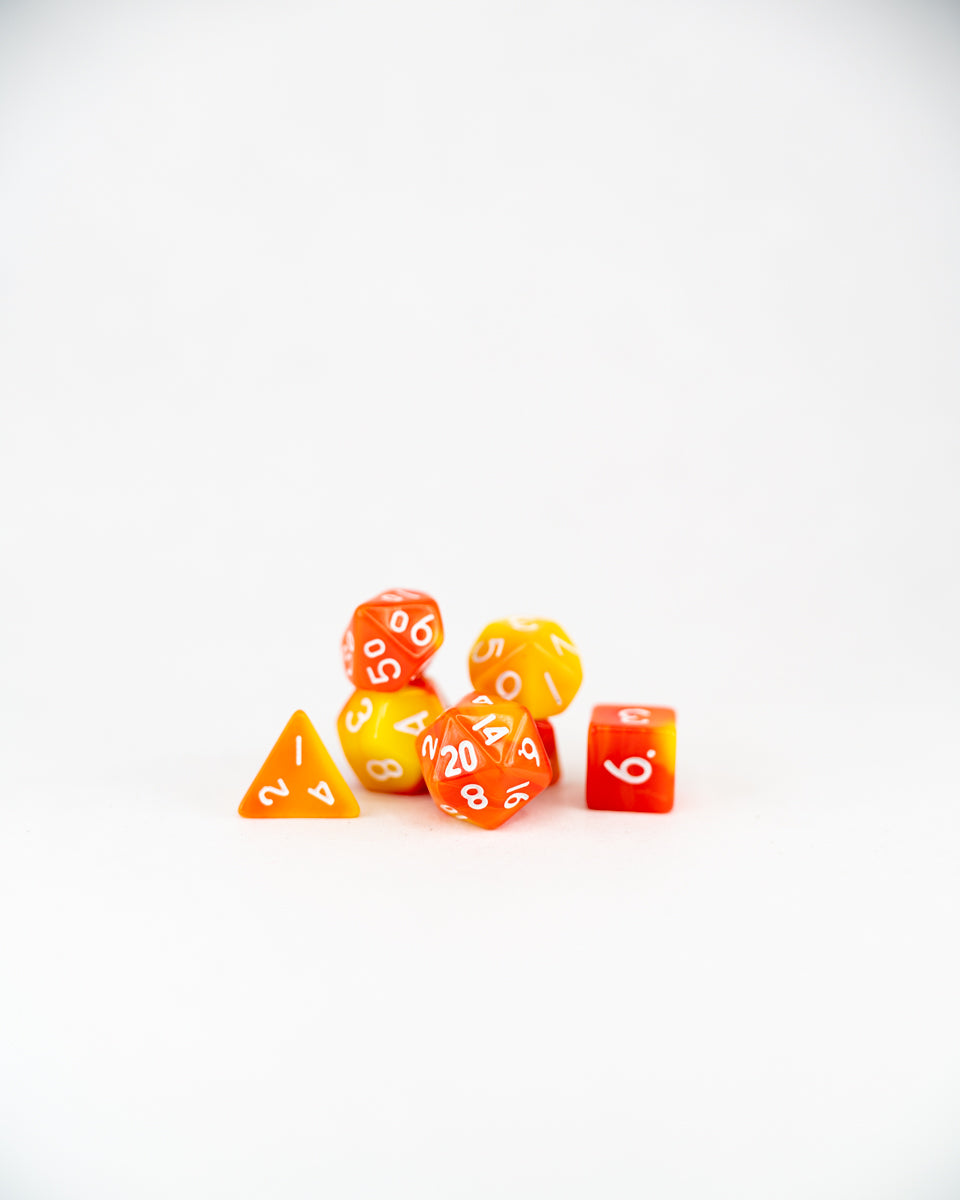 Flameseed | 7 Piece Mini Acrylic Polyhedral Dice Set