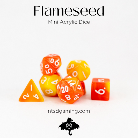 Flameseed | 7 Piece Mini Acrylic Polyhedral Dice Set