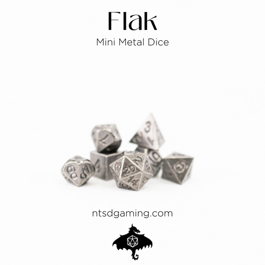 Flak | Silver | 7 Piece Micro Mini Metal Dice Set