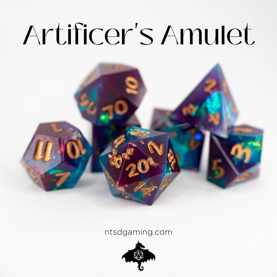 Artificer's Amulet | 7 Piece Sharp Edge Resin Dice Set