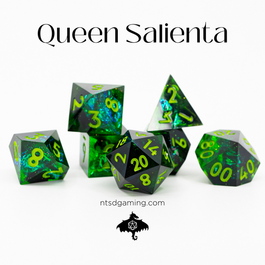 Queen Salienta | 7 Piece Sharp Edge Resin Dice Set