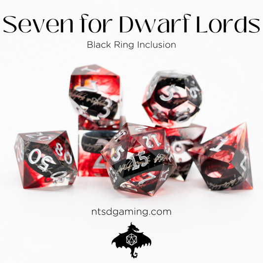 Seven for Dwarf Lords | Ring Inclusion | 7 Piece Sharp Edge Resin Dice Set