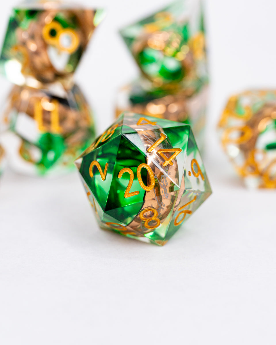 Three for Elven Kings | Ring Inclusion | 7 Piece Sharp Edge Resin Dice Set