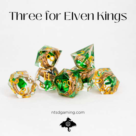 Three for Elven Kings | Ring Inclusion | 7 Piece Sharp Edge Resin Dice Set