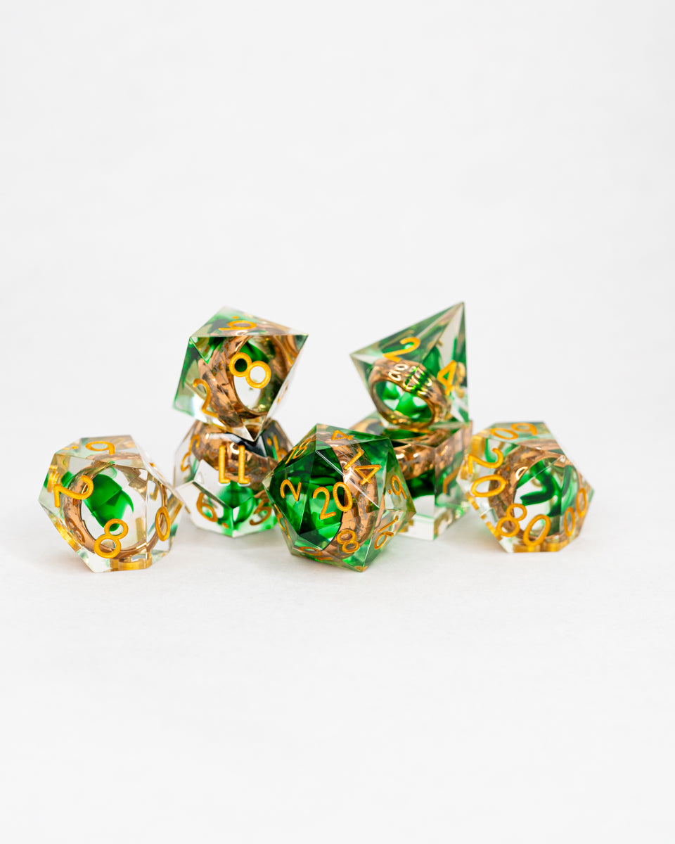 Three for Elven Kings | Ring Inclusion | 7 Piece Sharp Edge Resin Dice Set