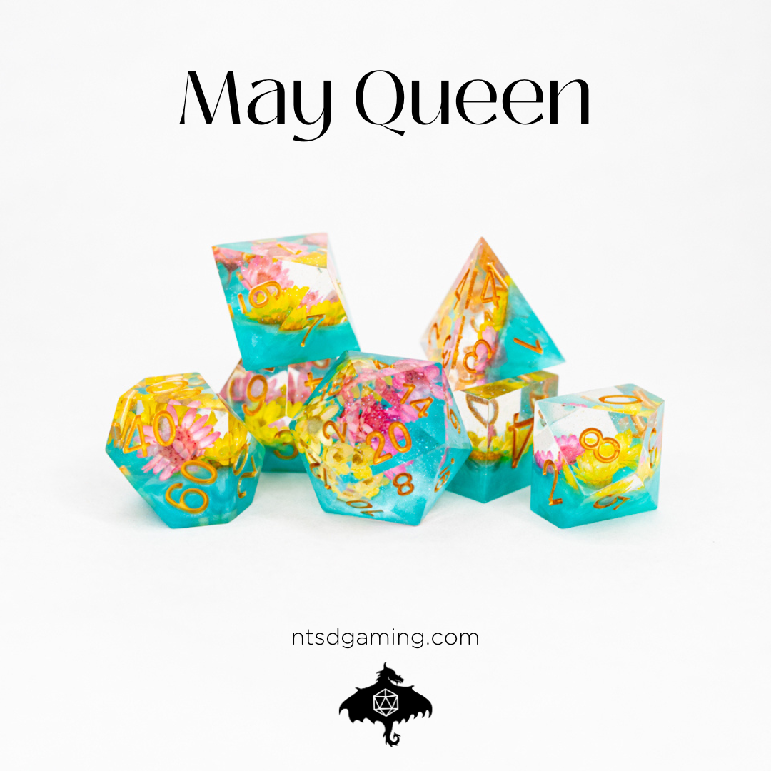 May Queen | 7 Piece Sharp Edge Resin Dice Set