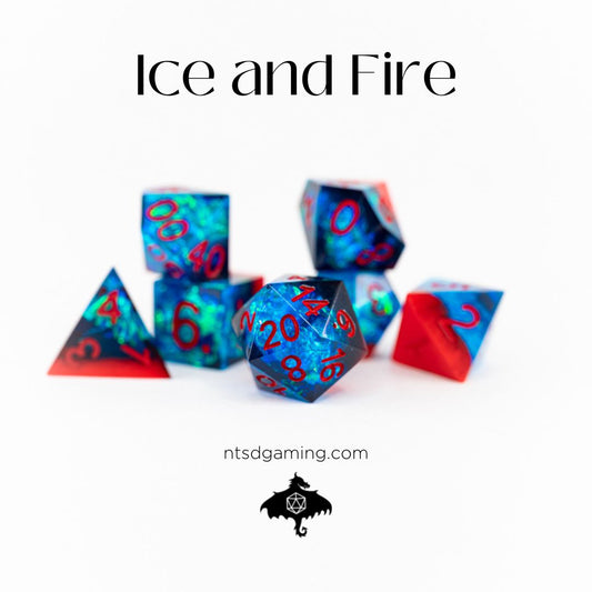 Ice and Fire | 7 Piece Sharp Edge Resin Dice Set