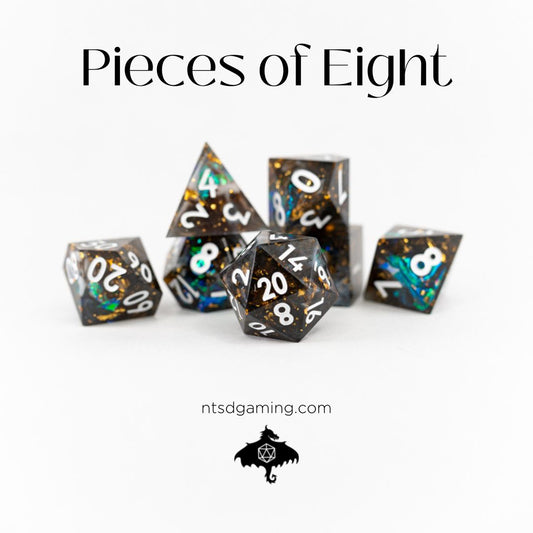 Pieces of Eight | 7 Piece Sharp Edge Resin Dice Set