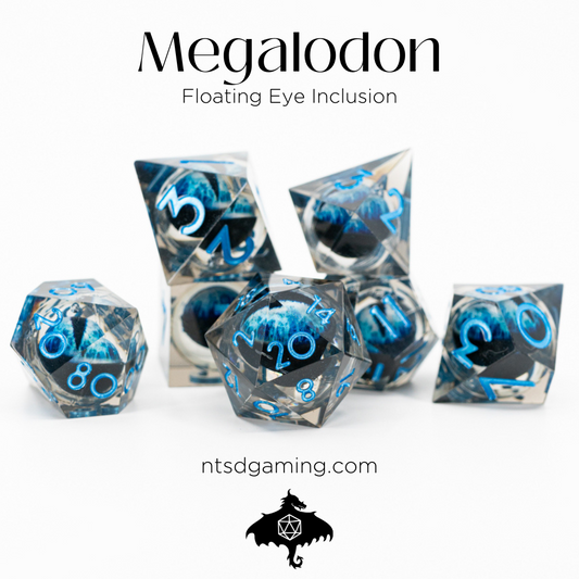 Megalodon | Floating Eye Inclusion | 7 Piece Sharp Edge Resin Dice Set