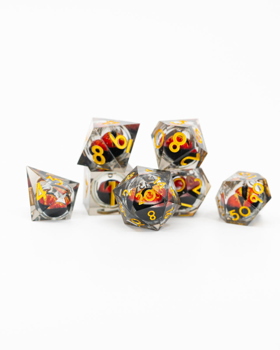 Azathoth | Floating Eye Inclusion | 7 Piece Sharp Edge Resin Dice Set