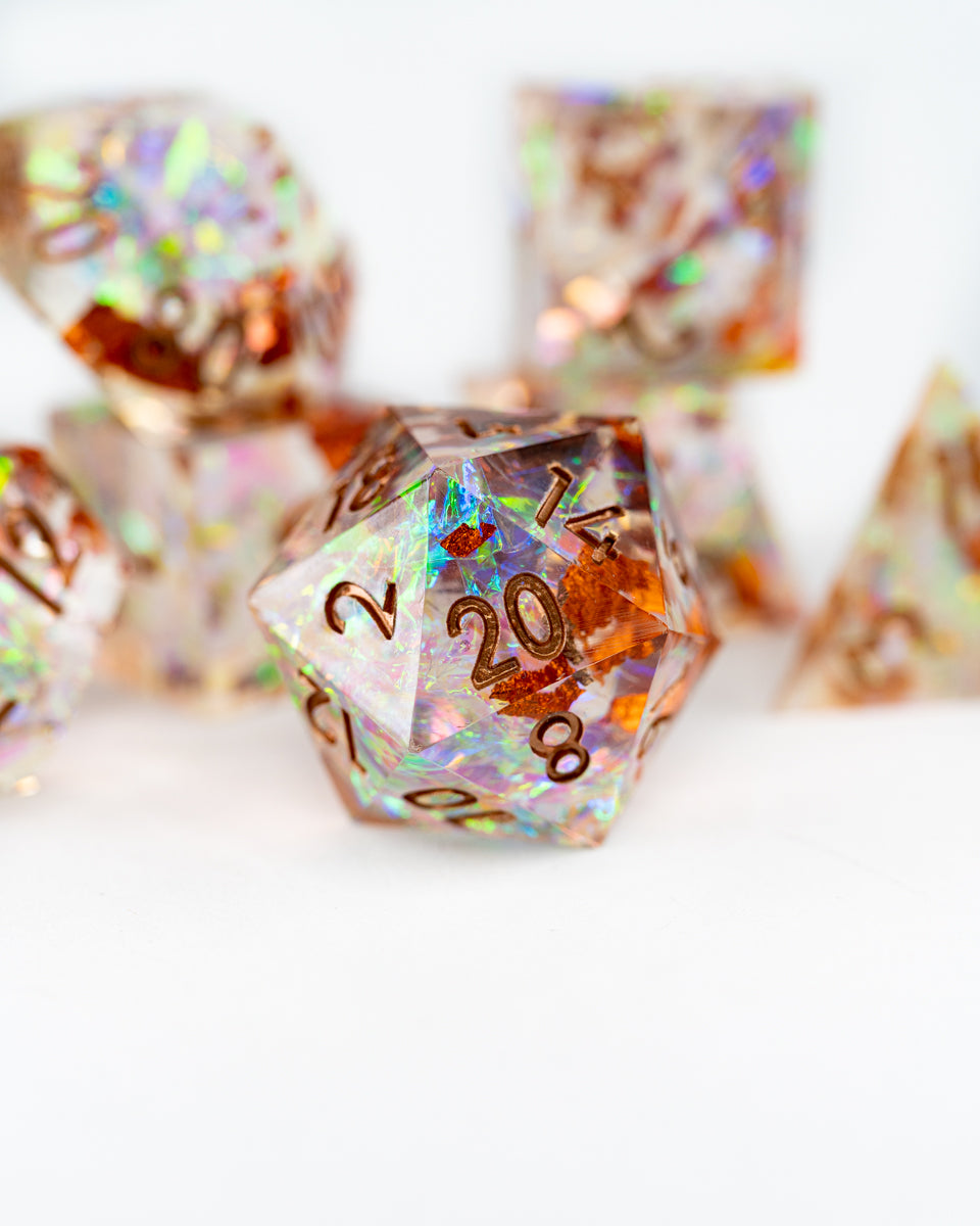 Faith's Farthing | 7 Piece Sharp Edge Resin Dice Set