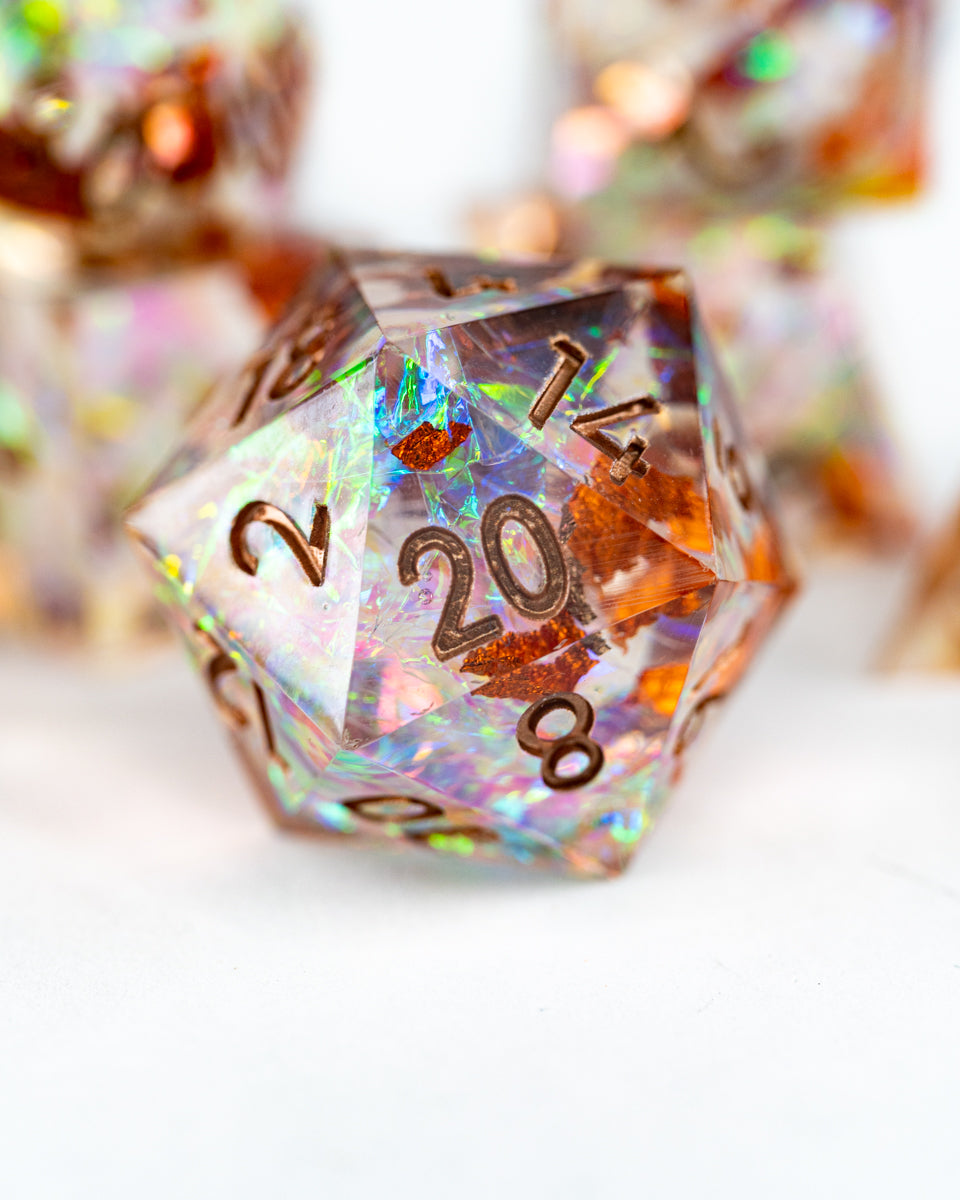 Faith's Farthing | 7 Piece Sharp Edge Resin Dice Set