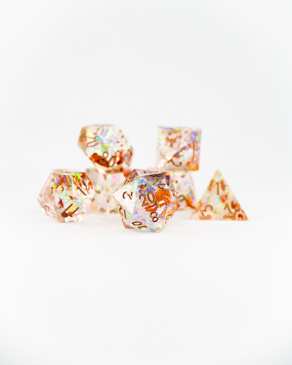 Faith's Farthing | 7 Piece Sharp Edge Resin Dice Set