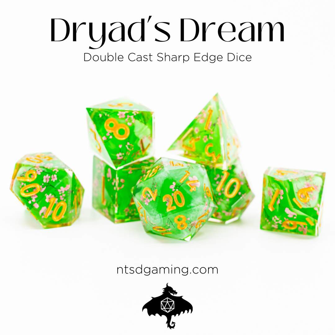 Dryad's Dream | Double Cast | 7 Piece Sharp Edge Resin Dice Set