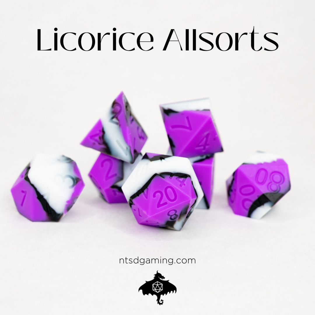 Licorice Allsorts | 7 Piece Soft Silicone Dice Set