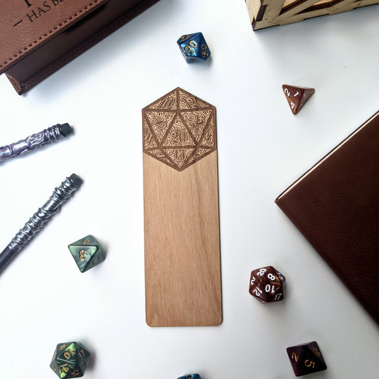 D20 | Engraved Wooden Bookmark