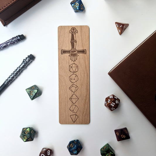 Dice Sword | Engraved Wooden Bookmark
