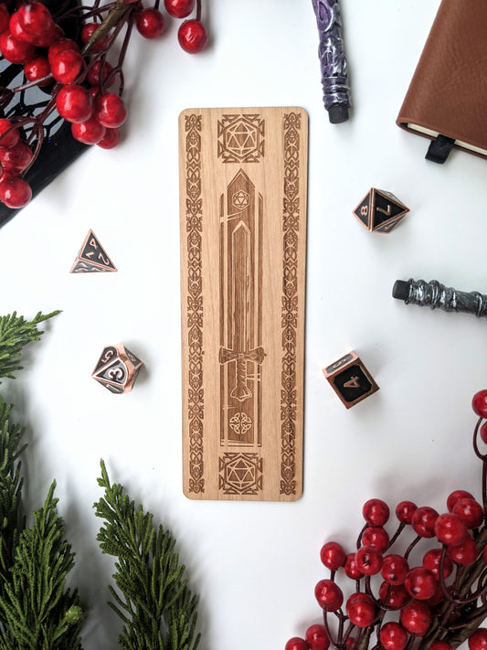 Celtic Dice Sword | Engraved Wooden Bookmark