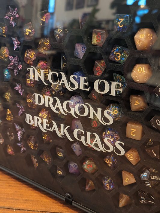 In Case Of Dragons Break Glass | 26 Set Capacity | Plexi Glass Dice Display Case