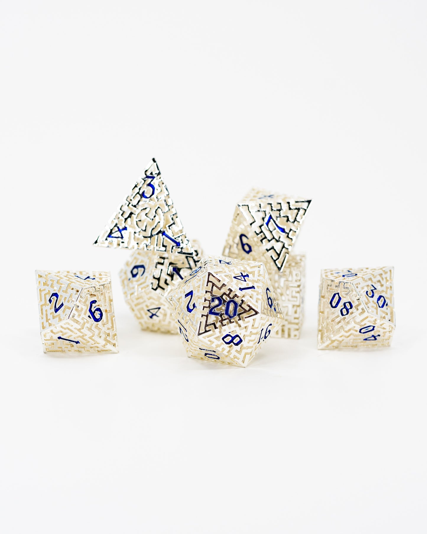 Escher | Hollow Maze | 7 Piece Metal Dice Set