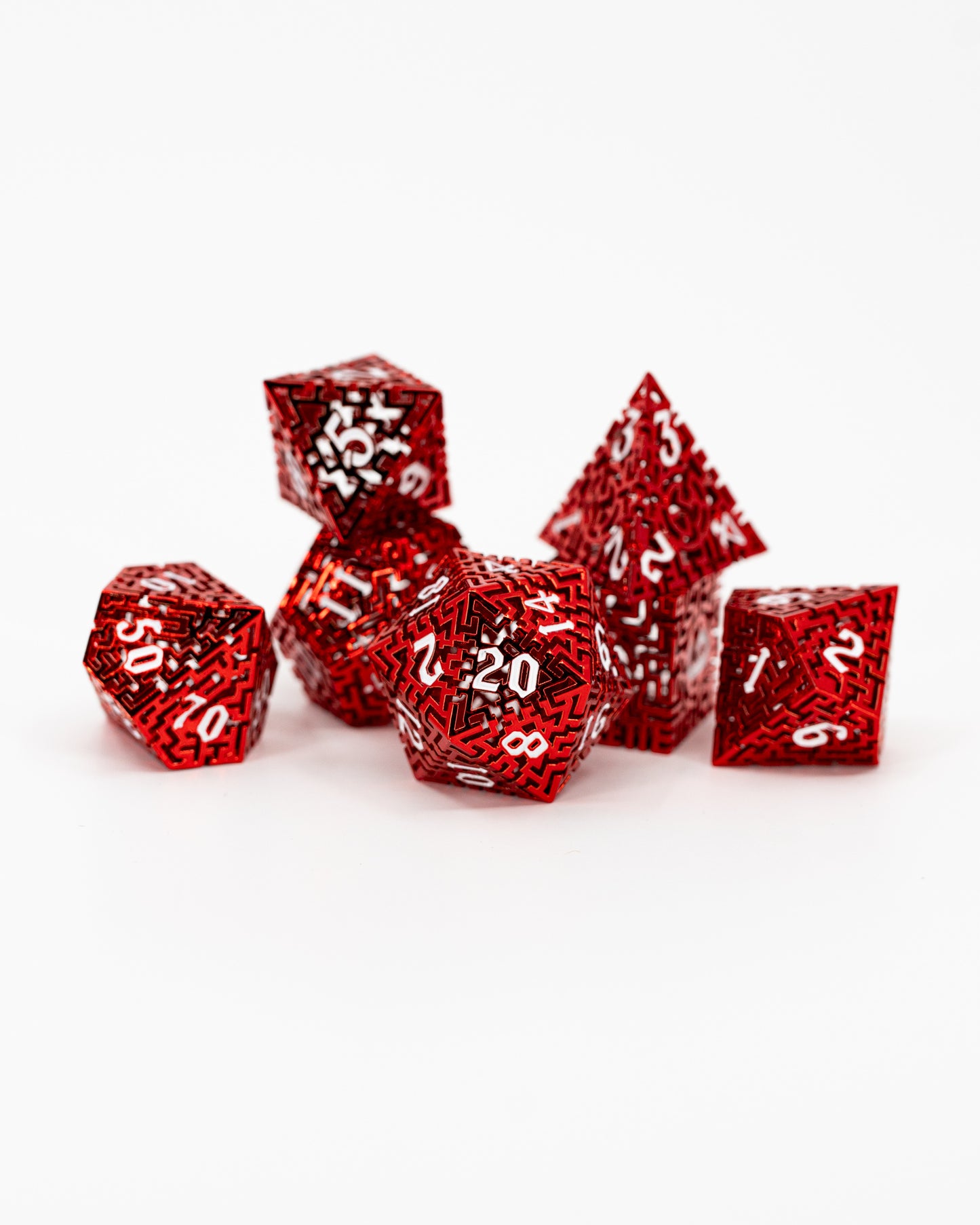 Knossos | Hollow Maze | 7 Piece Metal Dice Set